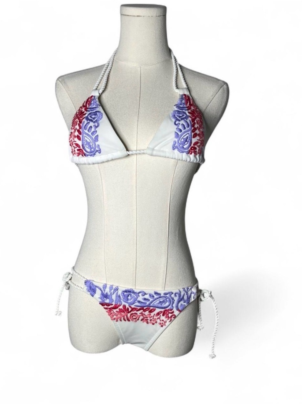 Y2K Victoria’s Secret Pink Purple Floral Embroidered Triangle String Bikini